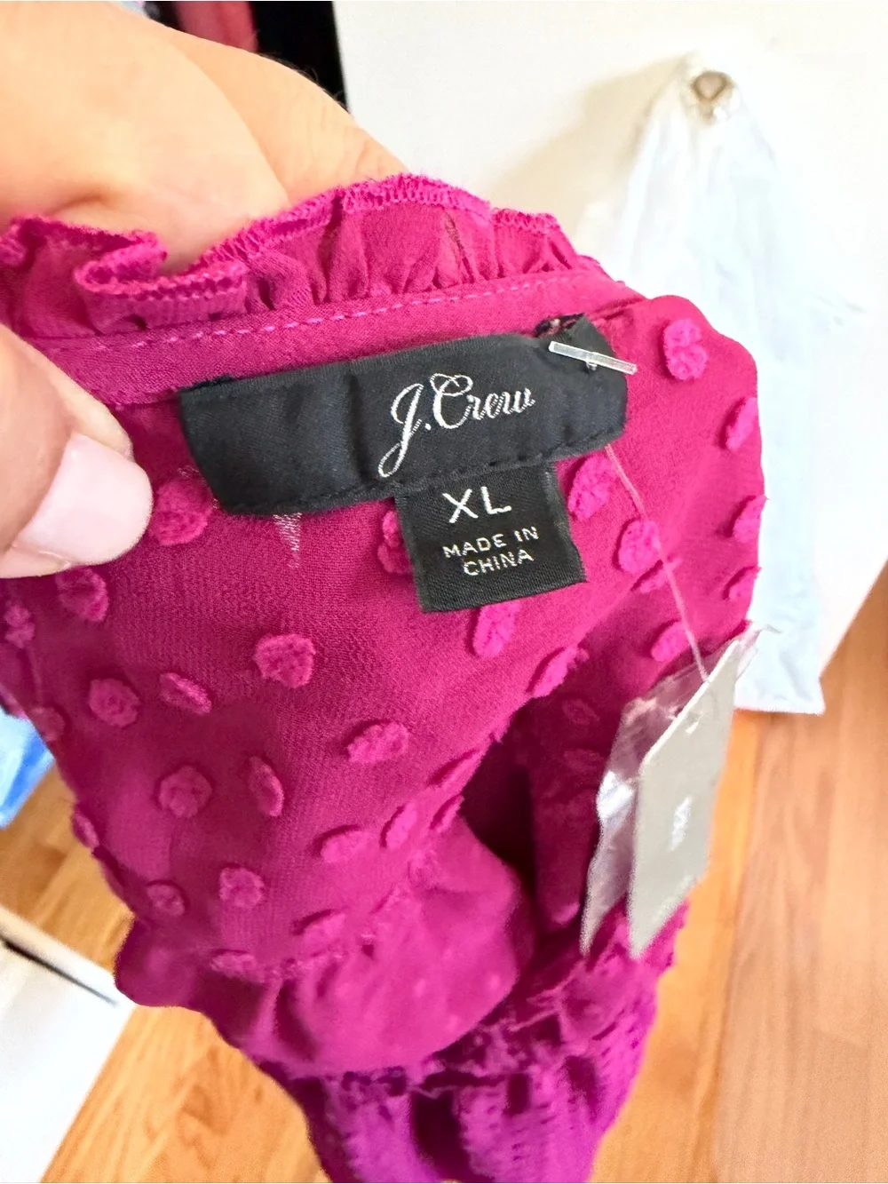 J. Crew Fuchsia Swiss Dot Flutter Sleeve Blouse